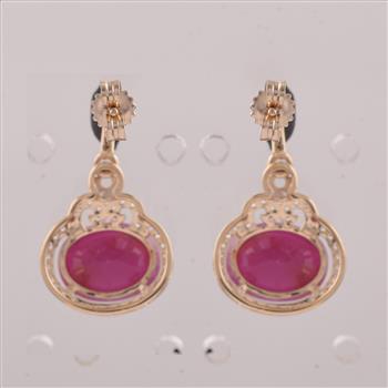 9K Gold 5.39 Ct Oval Ruby Earrings
