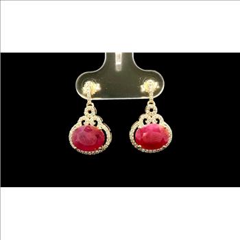 9K Gold 5.39 Ct Oval Ruby Earrings