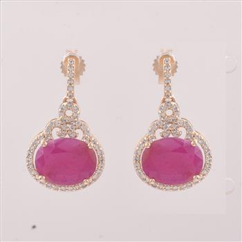 9K Gold 5.39 Ct Oval Ruby Earrings