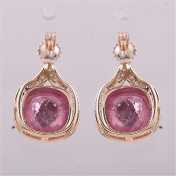 9K Gold 5.42 Ct Cushion Tourmaline Earrings