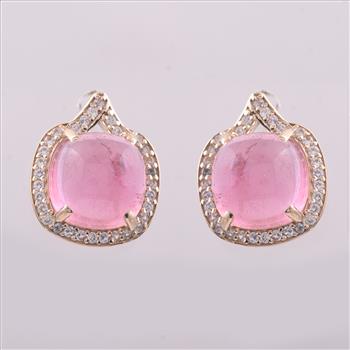 9K Gold 5.42 Ct Cushion Tourmaline Earrings