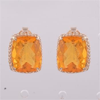 9K Gold 5.55 Ct Cushion Br.Fire Opal Earrings