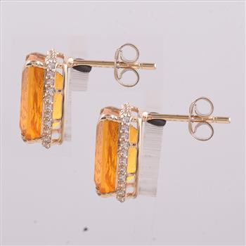 9K Gold 5.55 Ct Cushion Br.Fire Opal Earrings