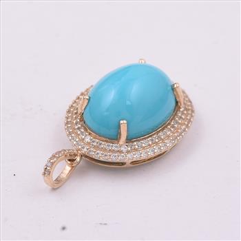 9K Gold 5.55 Ct Oval Turquoise Pendant