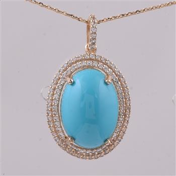 9K Gold 5.55 Ct Oval Turquoise Pendant