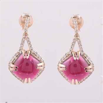 9K Gold 5.59 Ct Cushion Tourmaline Earrings
