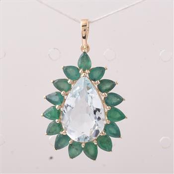 9K Gold 5.68 Ct Pear Aquamarine Pendant
