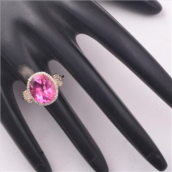 9K Gold 5.73 Ct Oval Pink Topaz Ring 7 US Ring Size