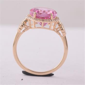 9K Gold 5.73 Ct Oval Pink Topaz Ring 7 US Ring Size