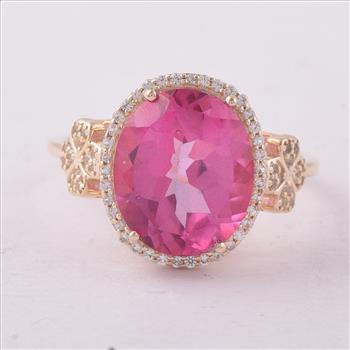 9K Gold 5.73 Ct Oval Pink Topaz Ring 7 US Ring Size