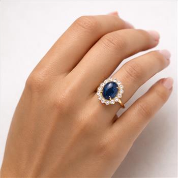 9K Gold 6.12 Ct Oval Sapphire Ring 7 US Ring Size