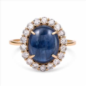 9K Gold 6.12 Ct Oval Sapphire Ring 7 US Ring Size