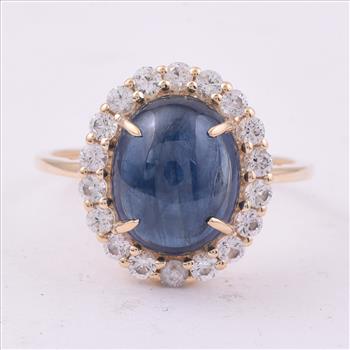 9K Gold 6.12 Ct Oval Sapphire Ring 7 US Ring Size