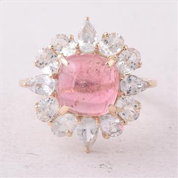 9K Gold 6.27 Ct Cushion Tourmaline Ring 7 US Ring Size