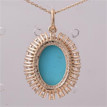 9K Gold 6.28 Ct Oval Turquoise Pendant