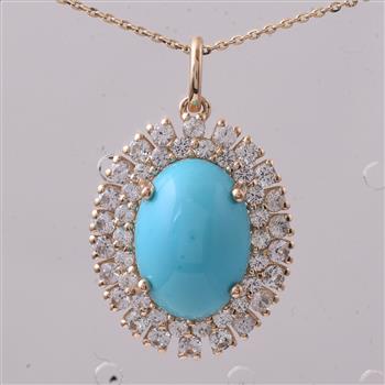 9K Gold 6.28 Ct Oval Turquoise Pendant