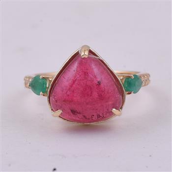 9K Gold 6.39 Ct Heart Tourmaline Ring 7 US Ring Size