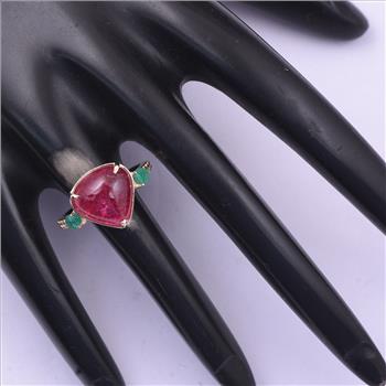 9K Gold 6.39 Ct Heart Tourmaline Ring 7 US Ring Size