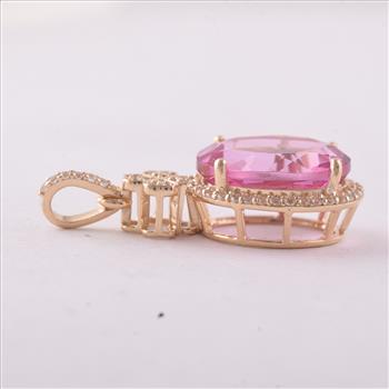 9K Gold 6.52 Ct Oval Pink Topaz Pendant