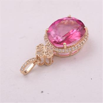 9K Gold 6.52 Ct Oval Pink Topaz Pendant