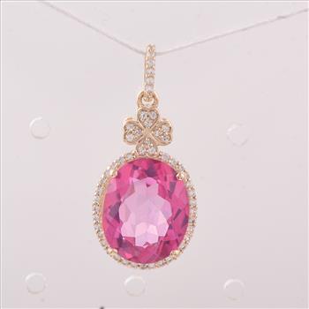 9K Gold 6.52 Ct Oval Pink Topaz Pendant