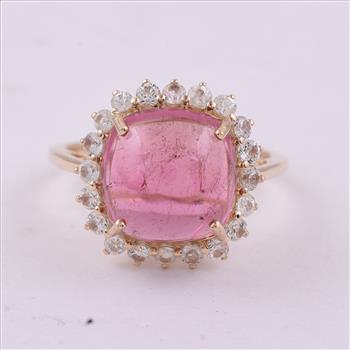 9K Gold 6.63 Ct Cushion Tourmaline Ring 7 US Ring Size