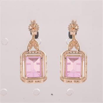 9K Gold 6.76 Ct Octagon Pink Topaz Earrings