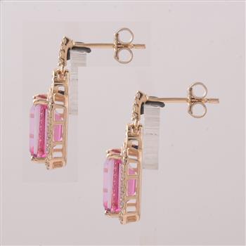9K Gold 6.76 Ct Octagon Pink Topaz Earrings