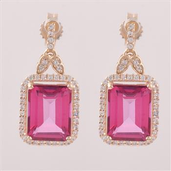 9K Gold 6.76 Ct Octagon Pink Topaz Earrings
