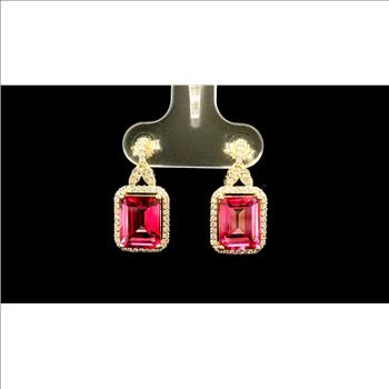 9K Gold 6.76 Ct Octagon Pink Topaz Earrings