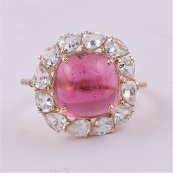 9K Gold 8.01 Ct Cushion Tourmaline Ring 7 US Ring Size