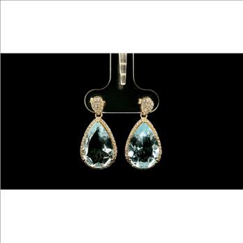 9K Gold 8.07 Ct Pear Aquamarine Earrings