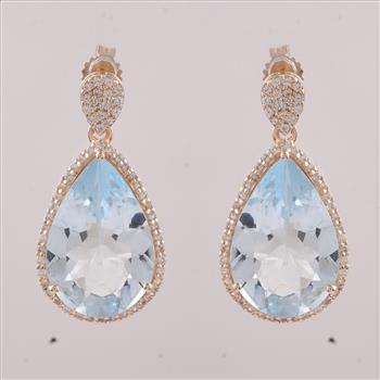 9K Gold 8.07 Ct Pear Aquamarine Earrings