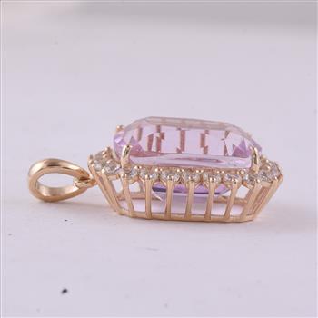 9K Gold 8.70 Ct Cushion Kunzite Pendant