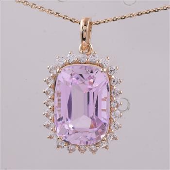 9K Gold 8.70 Ct Cushion Kunzite Pendant