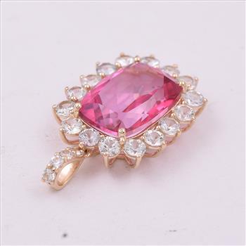 9K Gold 9.14 Ct Cushion Pink Topaz Pendant