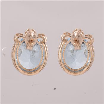 9K Gold 9.24 Ct Oval Blue Topaz Earrings