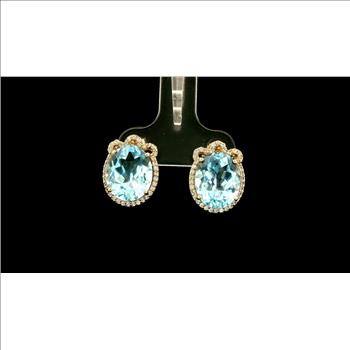 9K Gold 9.24 Ct Oval Blue Topaz Earrings
