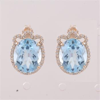 9K Gold 9.24 Ct Oval Blue Topaz Earrings