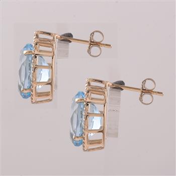 9K Gold 9.24 Ct Oval Blue Topaz Earrings