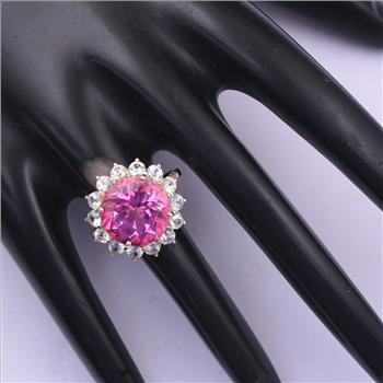 9K Gold 9.45 Ct Round Pink Topaz Ring 7 US Ring Size