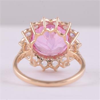 9K Gold 9.45 Ct Round Pink Topaz Ring 7 US Ring Size