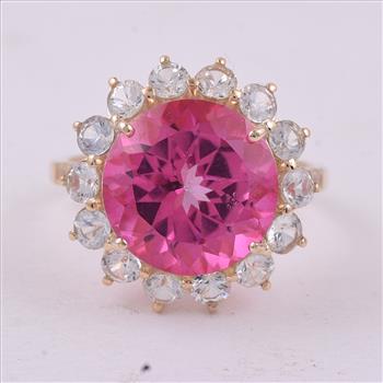 9K Gold 9.45 Ct Round Pink Topaz Ring 7 US Ring Size