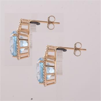 9K Gold 9.77 Ct Round Blue Topaz Earrings