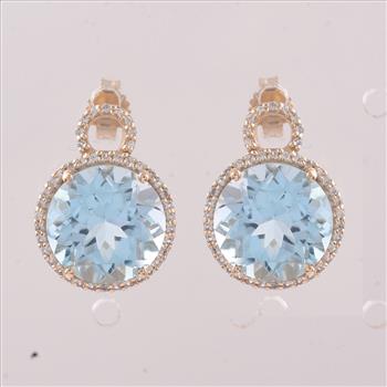 9K Gold 9.77 Ct Round Blue Topaz Earrings