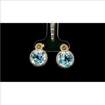 9K Gold 9.77 Ct Round Blue Topaz Earrings