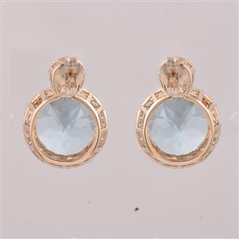 9K Gold 9.77 Ct Round Blue Topaz Earrings