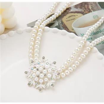 Elegant Double Beaded Pearl Necklace & Earring Set