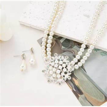 Elegant Double Beaded Pearl Necklace & Earring Set