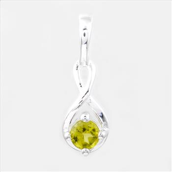 NO RESERVE 0.12 Ct Round Peridot, 925 Sterling Silver Pendant